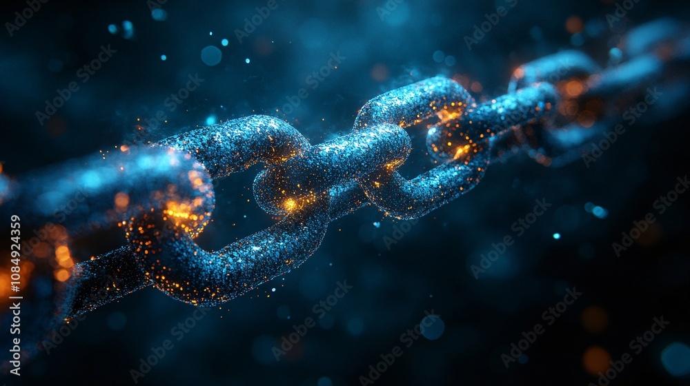 a chain link shattering into pieces, Abstract blue background with glowing lines in motion for video or television news. a chain link shattering into pieces, Abstract blue background with glowing lines in motion for video or television news.