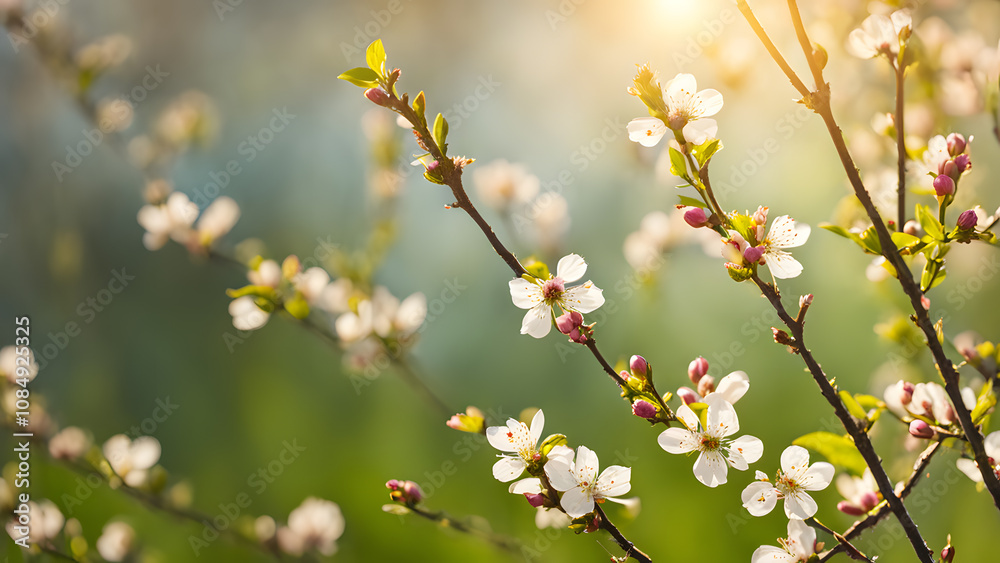 A beautiful tree with white flowers is in full bloom A beautiful tree with white flowers is in full bloom