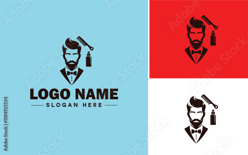 Men's grooming icon Male grooming Barbershop Men's salon flat logo sign symbol editable vector