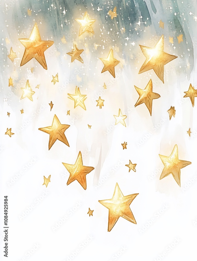 Whimsical Watercolor Stars on a Soft White Background Whimsical Watercolor Stars on a Soft White Background