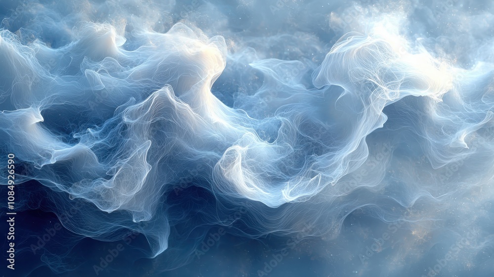 Fototapeta premium Flowing ethereal blue digital composition abstract space digital art surreal environment aerial view dreamlike concept for enhanced visual appeal