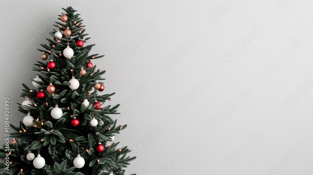 Christmas tree with red and white ornaments. Christmas tree with red and white ornaments.