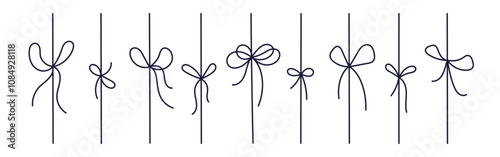 Thin bow for gift box decor. Vertical line of tape