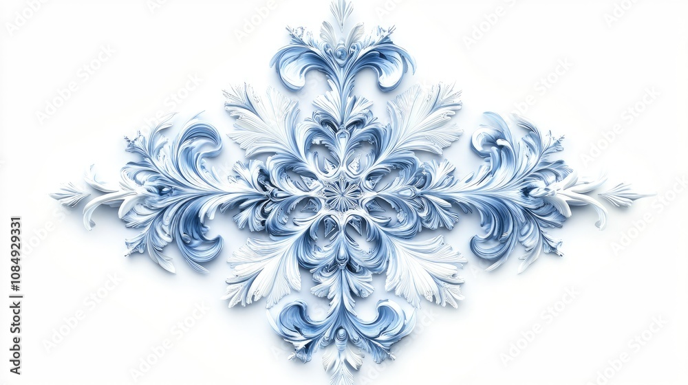 A snowflake clipart, winter icon, intricate 3D render, frosty blue and white hues, isolated on white background