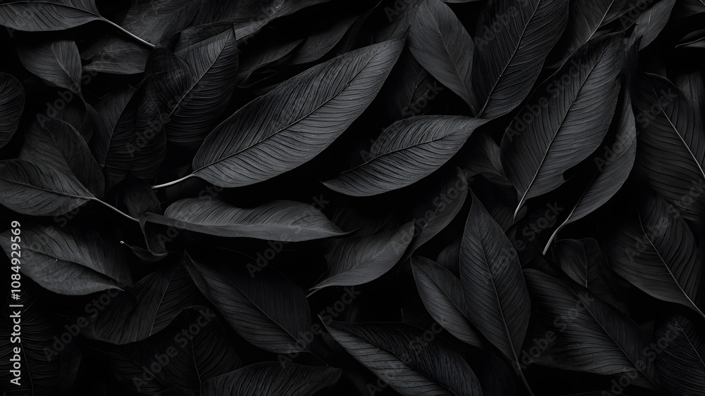 Obraz premium A close up of black leaves with a dark background