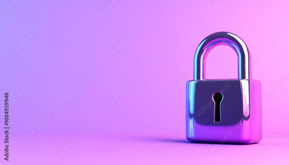 A shiny padlock on a vibrant purple and pink gradient background in a secure setting