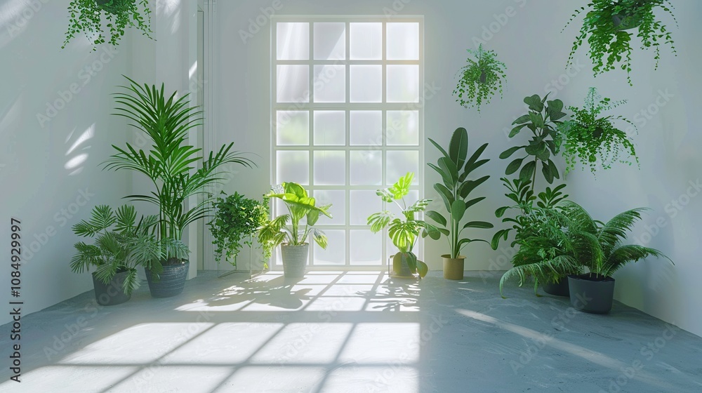 Houseplants Creating a Relaxing Atmosphere in a Spacious White Clean Interior Houseplants Creating a Relaxing Atmosphere in a Spacious White Clean Interior