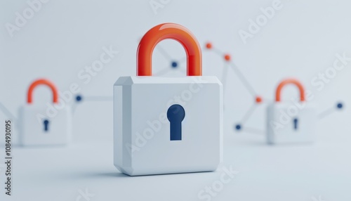 Three stylish locks with orange shackles represent security in a digital environment