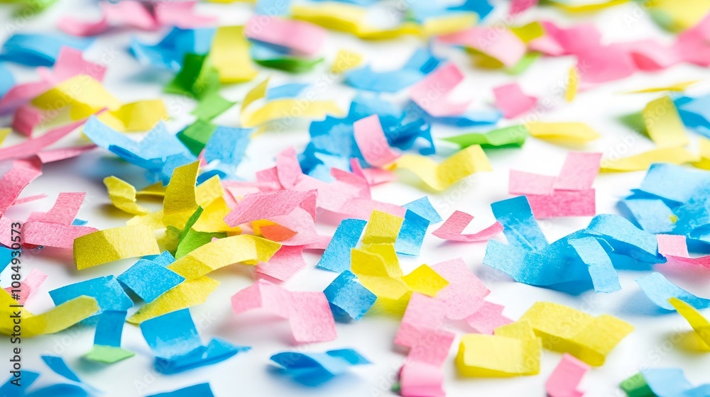 Vibrant Square Confetti Pattern on White Background with Copy Space Vibrant Square Confetti Pattern on White Background with Copy Space