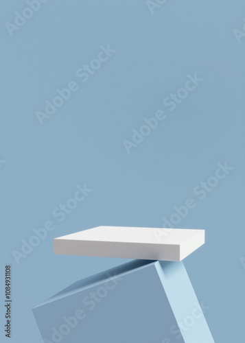 Minimal white and blue geometric background for product display.
