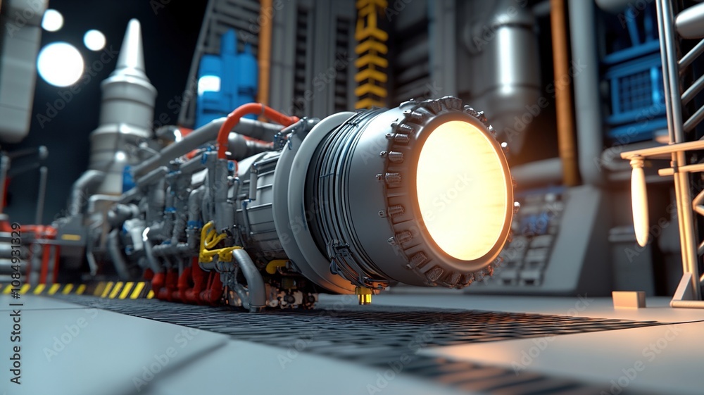 Rocket engine test facility with engineers monitoring the powerful thrust and performance of a cutting-edge propulsion system, showcasing advanced aerospace technology and innovation. Rocket engine test facility with engineers monitoring the powerful thrust and performance of a cutting-edge propulsion system, showcasing advanced aerospace technology and innovation.