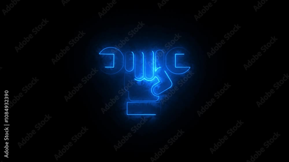 Glowing neon line hand with wrench tools icon animation.Glowing neon line Adjustable wrench icon.hand icon. Service tool symbol. Glowing neon line hand with wrench tools icon animation.Glowing neon line Adjustable wrench icon.hand icon. Service tool symbol.
