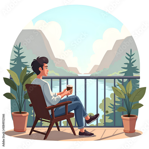 Wallpaper Mural Relaxing morning by the water  a serene escape in nature s embrace, digital illustration of scenic lifestyle concept. Torontodigital.ca