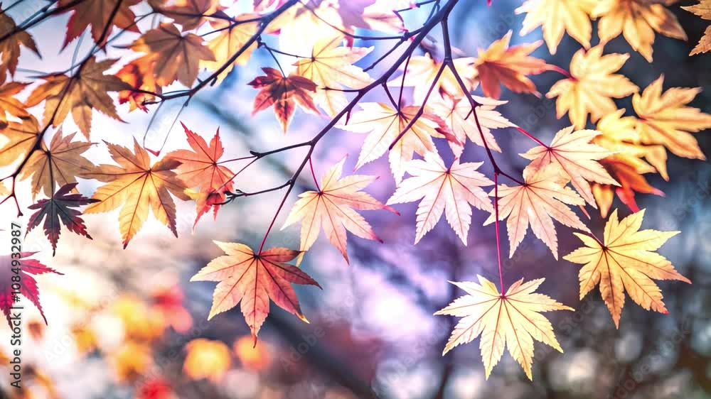Yellow maple leaves on branches against the blue sky Yellow maple leaves on branches against the blue sky