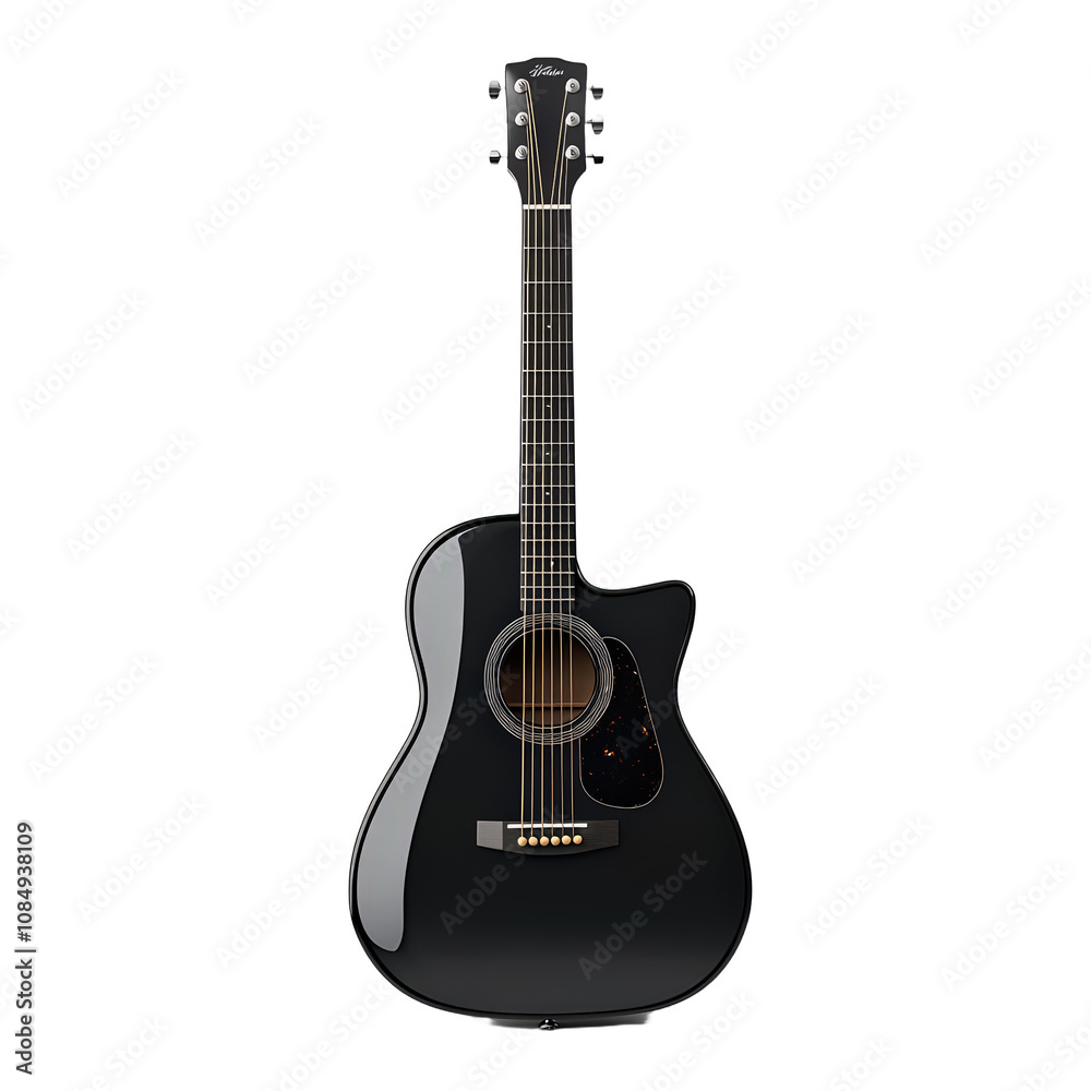 Naklejka premium Elegant black acoustic guitar on a white background