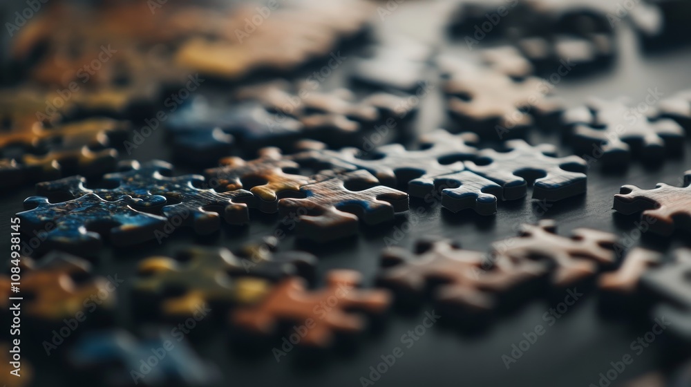 A cozy puzzle-solving area in a quiet study, Puzzles and pieces neatly spread out, Intellectual leisure style A cozy puzzle-solving area in a quiet study, Puzzles and pieces neatly spread out, Intellectual leisure style
