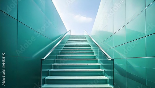 Modern Green Stairs Under Bright Blue Sky