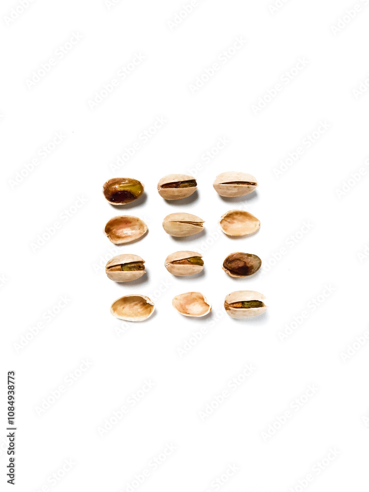 Close up of Pistachio nuts on isolated white background Close up of Pistachio nuts on isolated white background