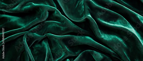 Elegant velvet fabric in deep green color. photo