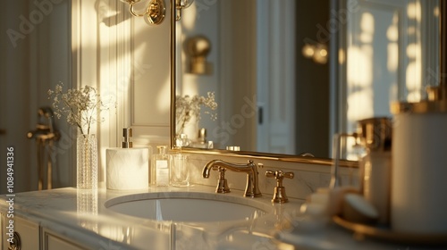 Luxury bathroom sink with gold fixtures and a marble countertop