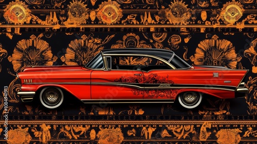 chicano patterns, Intricate Repeating Patterns with Classic Car Design