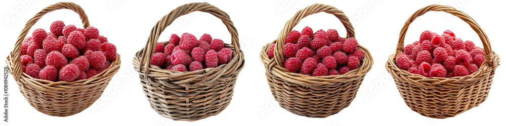 Raspberry in a basket isolated on white background. Collection Set Png. Raspberry in a basket isolated on white background. Collection Set Png.