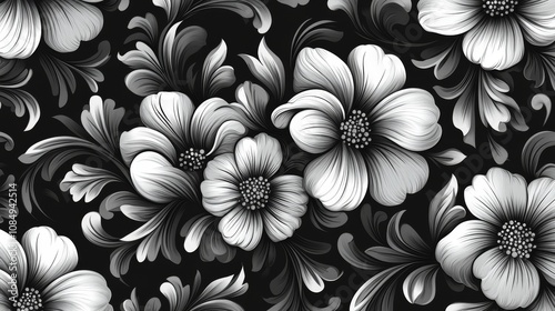 chicano patterns, Intricate Black and White Floral Pattern Design