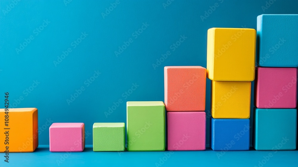 A creative block-building setup with colorful bricks arranged artistically, Contemporary construction style, photo of A creative block-building setup with colorful bricks arranged artistically, Contemporary construction style, photo of