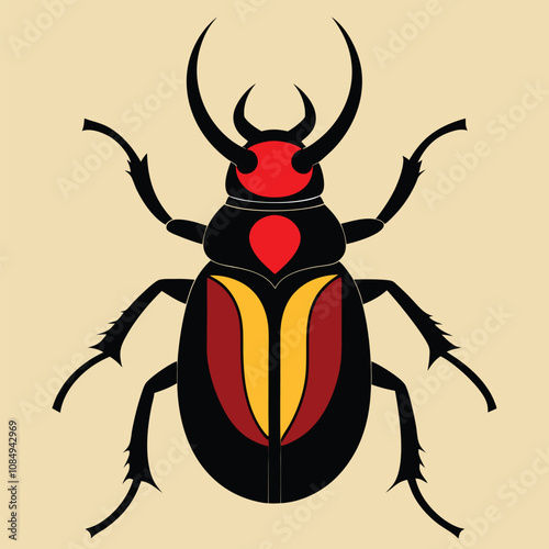 Solid color Horned Beetle animal vector design