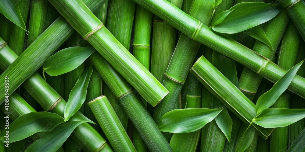 Fototapeta premium A bunch of green bamboo stalks are arranged in a pattern