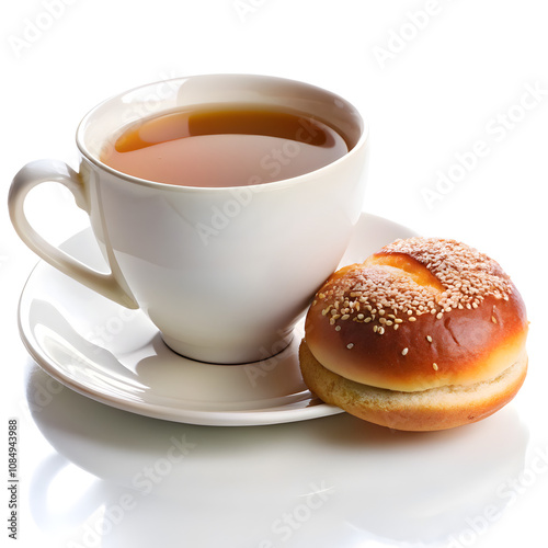 Cup of coffee and croissant on white background