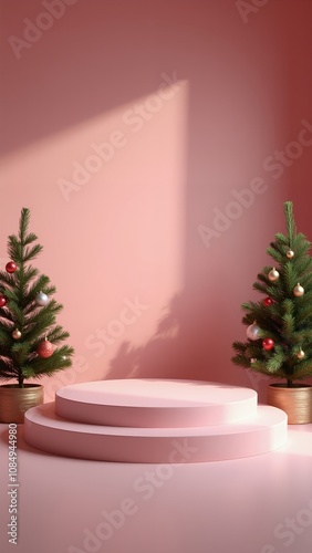 A commercial podium, a platform for product and advertising. Shopping, black Friday. New Year theme. Round podium photo