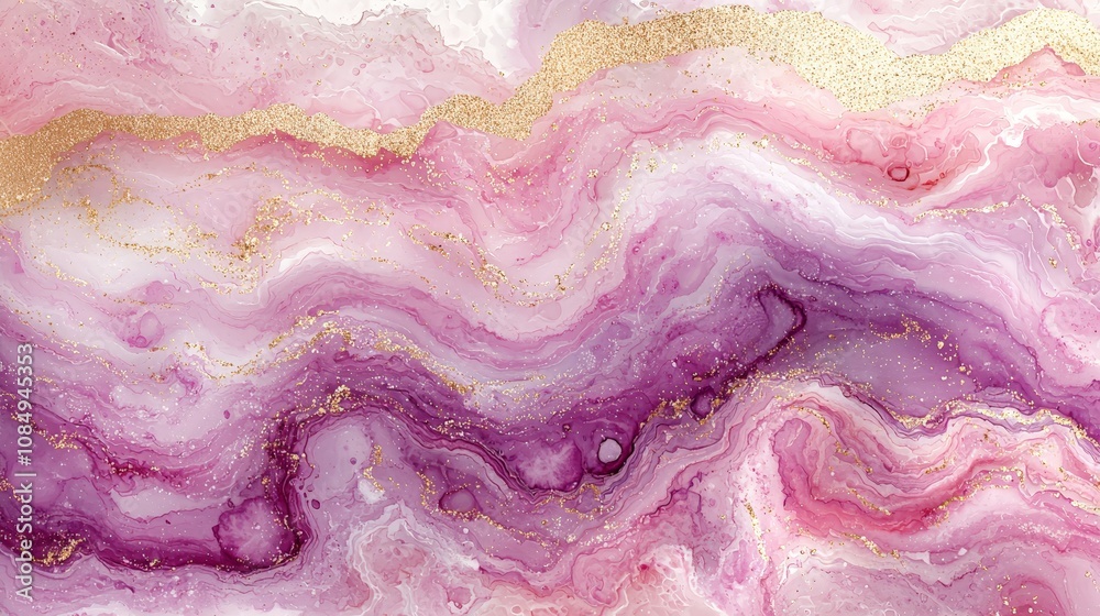 Abstract pink and purple marble texture with gold accents. Abstract pink and purple marble texture with gold accents.