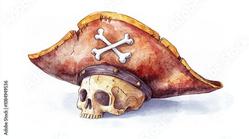 A vibrant illustration of a pirate skull wearing a classic tricorn hat, representing adventure and maritime folklore. photo