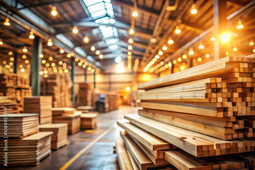 Bokeh Effect of Timber Stacks in a Sawmill Warehouse, Capturing the Beauty of Natural Wood Textures and the Craftsmanship of Joinery in a DIY Store Environment Bokeh Effect of Timber Stacks in a Sawmill Warehouse, Capturing the Beauty of Natural Wood Textures and the Craftsmanship of Joinery in a DIY Store Environment