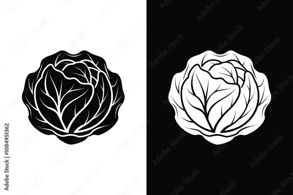 Cabbage Silhouette Icon. Minimal Black and White Vector for Apps Cabbage Silhouette Icon. Minimal Black and White Vector for Apps