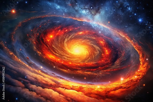 Captivating Silhouette Photography of a Galactic Vortex: Vibrant Red and Orange Swirl Amidst Stellar Dust Creating an Otherworldly Space Background