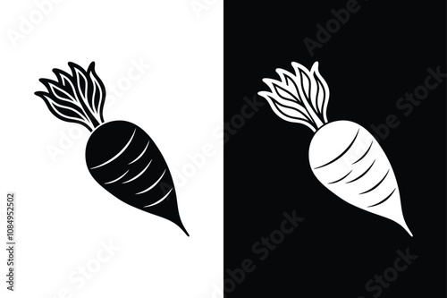 Fresh Daikon Radish. Minimalist Black and White Vegetable Icons