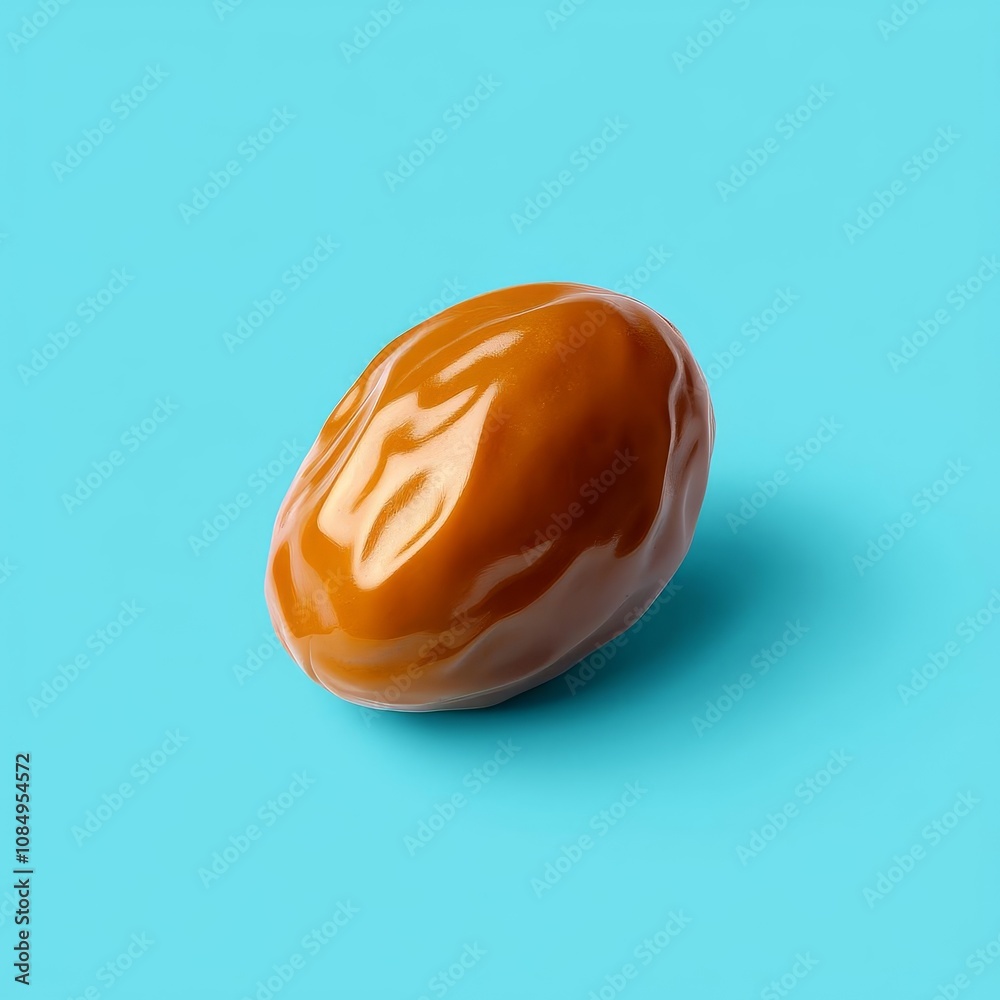 Sukkary rutab dates pastel concept. Closeup of Sukkary date, highlighting glossy skin, pastel blue base, 3D illustration Sukkary rutab dates pastel concept. Closeup of Sukkary date, highlighting glossy skin, pastel blue base, 3D illustration