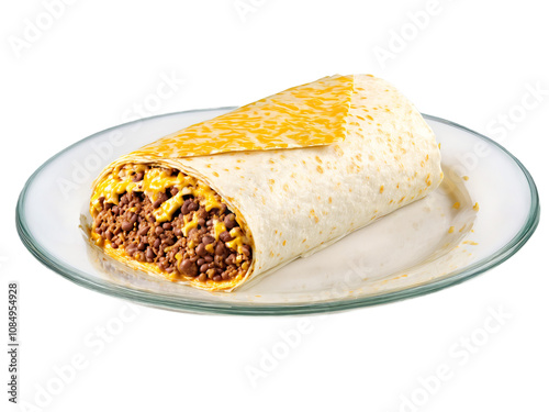 Bean and Cheese Burrito with refried beans and melted cheddar wrapped in a warm tortill photo