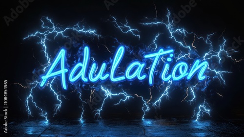 Electric blue neon letters spelling 