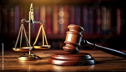 legal scales and a judge's gavel, symbolizing the scales of justice