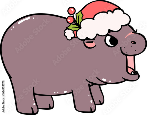 Christmas baby pygmy hippo grumpy wear santa hat