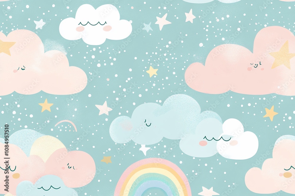 Pastel Sky with Clouds and Rainbows for Babies Pastel Sky with Clouds and Rainbows for Babies