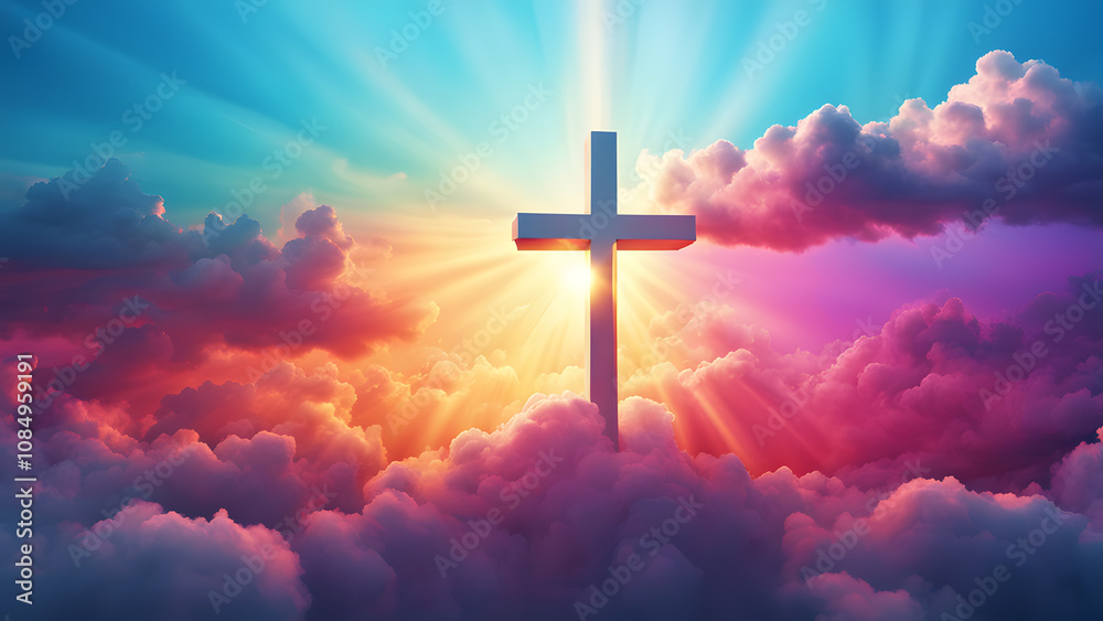 A white cross is in the sky with clouds A white cross is in the sky with clouds