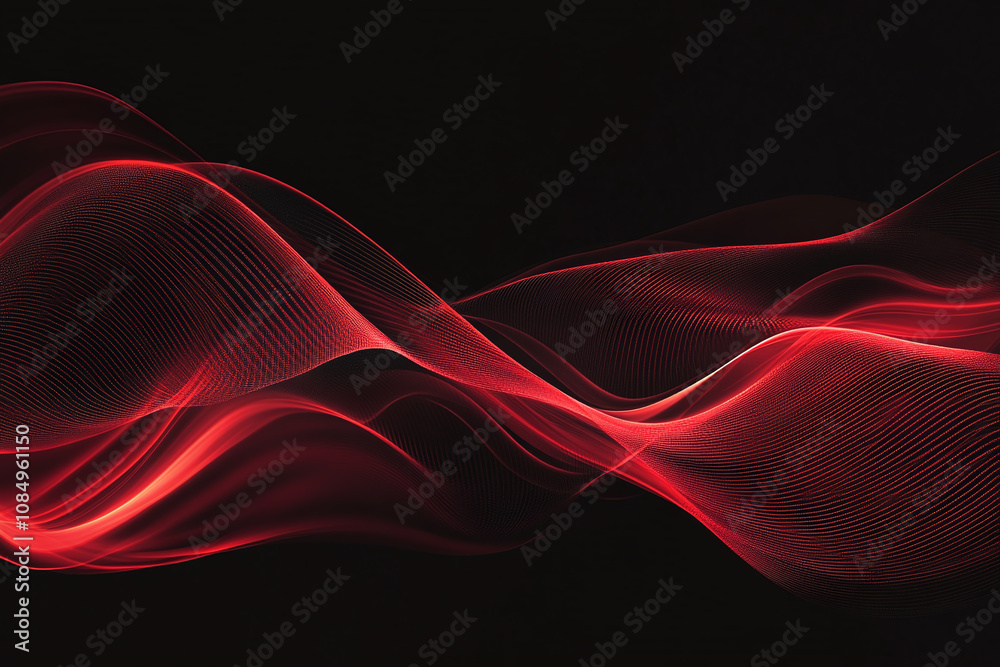 Obraz premium Abstract Red and Black Waves with Flowing Lines, Smooth Curves, and Dynamic Fluid Motion in Modern Art Design