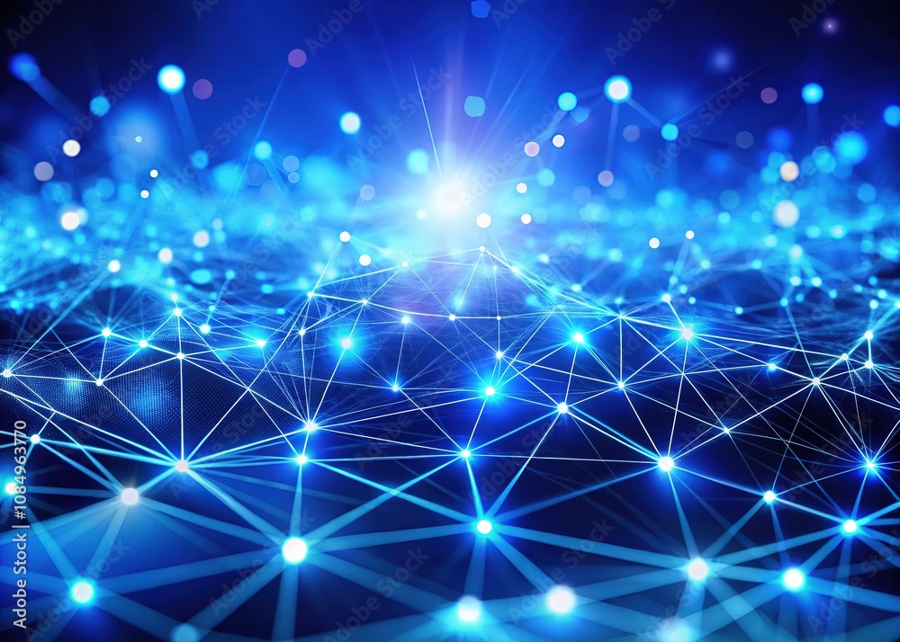 Abstract Blue Network Glowing Points Bokeh Panoramic Abstract Blue Network Glowing Points Bokeh Panoramic