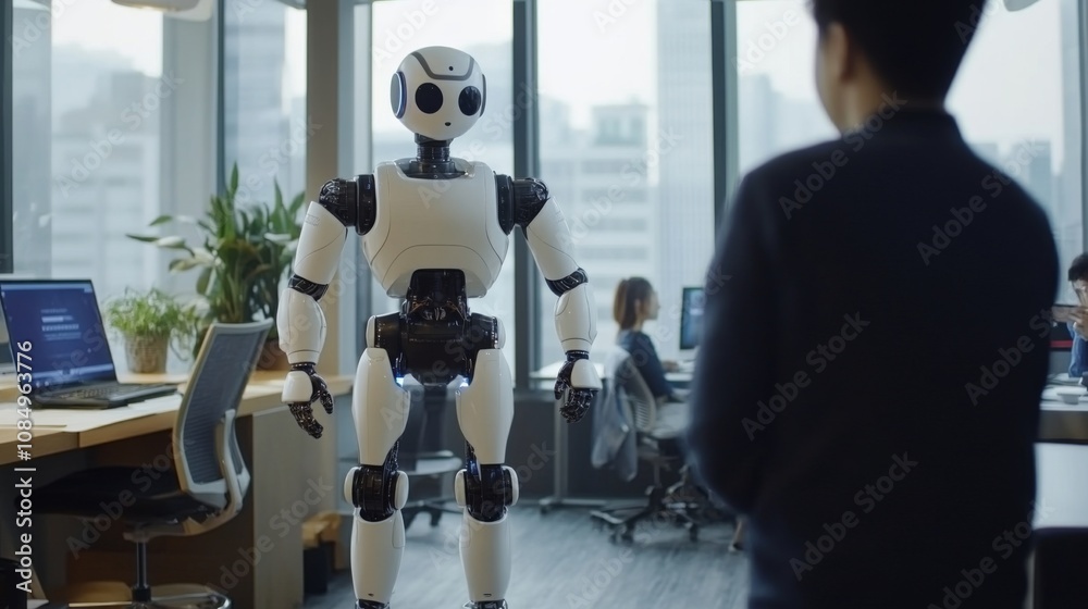 Fototapeta premium Modern Robot in a Futuristic Office Setting