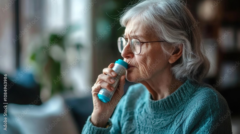 Elderly Woman Learning Inhaler Use on World COPD Day - Respiratory Health and Patient Care Education - Suitable for Fathers Day and Thanksgiving Imagery Elderly Woman Learning Inhaler Use on World COPD Day - Respiratory Health and Patient Care Education - Suitable for Fathers Day and Thanksgiving Imagery