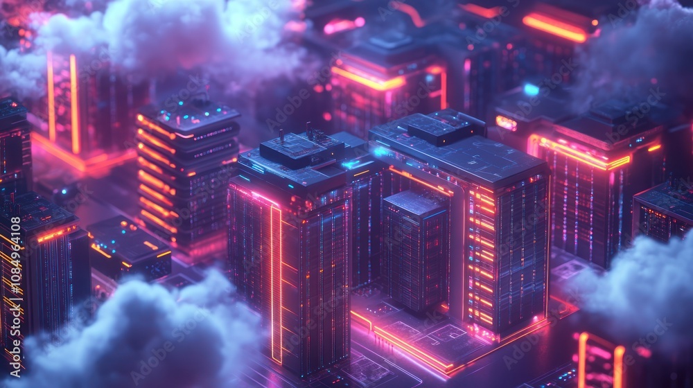 Obraz premium Futuristic Cityscape with Neon Lights
